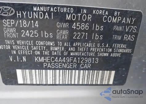2015 Hyundai Sonata Hybrid Limited z USA, uszkodzony, nr VIN KMHEC4A49FA129813